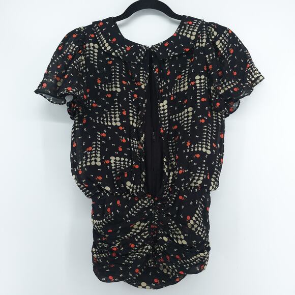 VTG Luxe XS 100% Silk Y2K Whimsigoth Twee Art Blouse Rouche Waist Flutter Sleeve - Picture 6 of 16